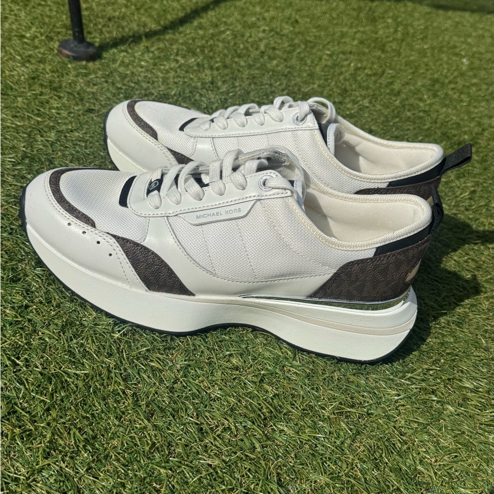 Michael Kors White and Brown Sneakers